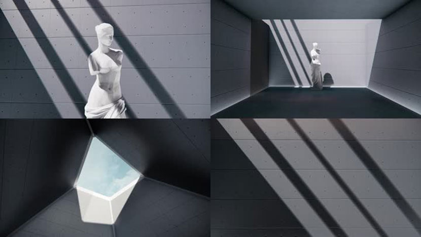 建筑空间光影变化空境4K空间光影雕像概念抽象