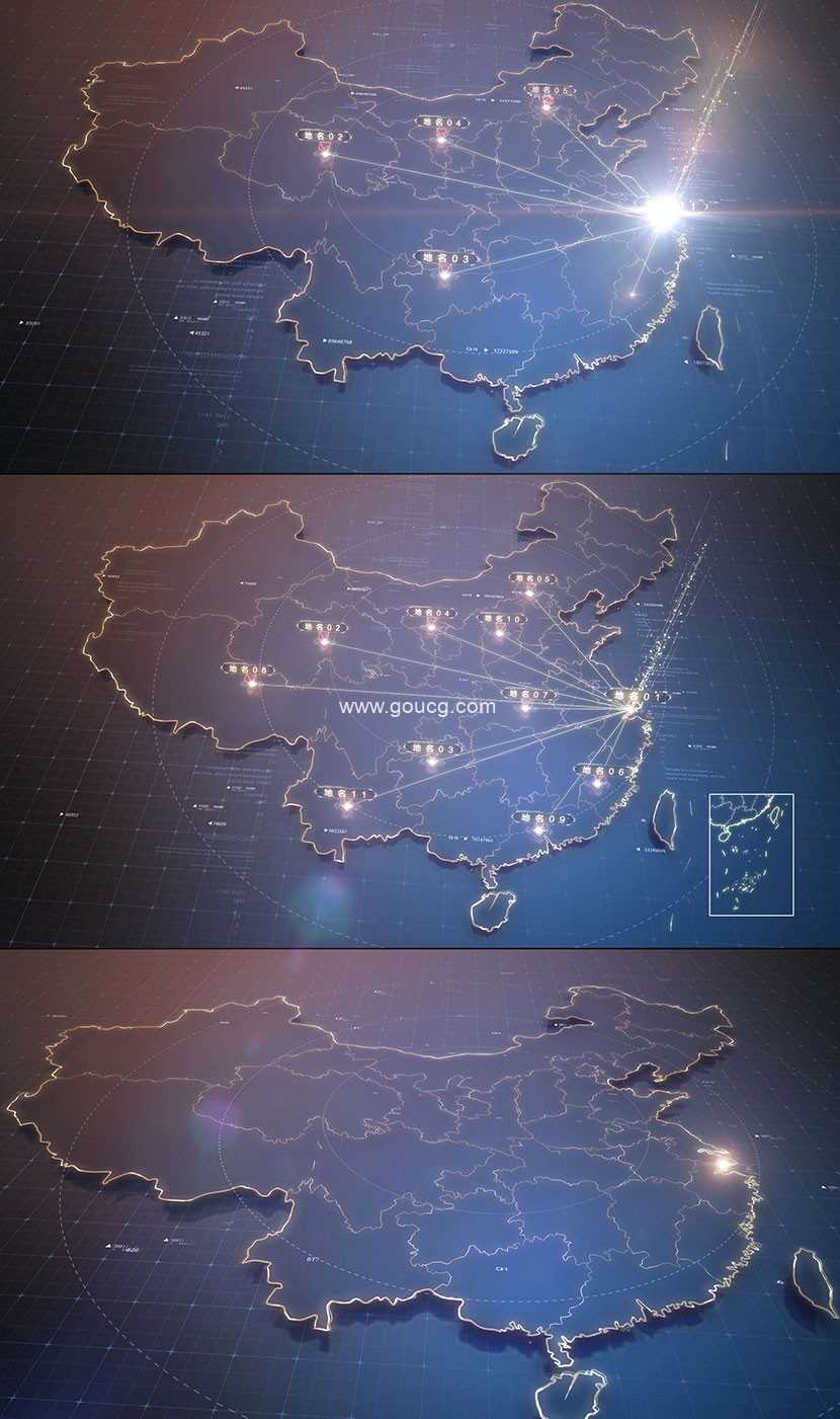 科技感中国地图辐射展示ae模板